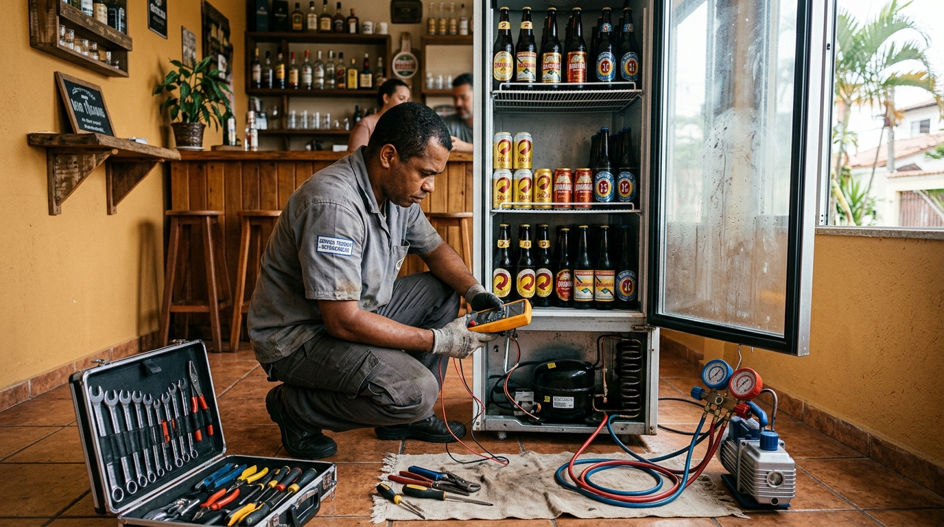 Substituição de termostato de cervejeira em serviço técnico em Ponta Grossa‑PR